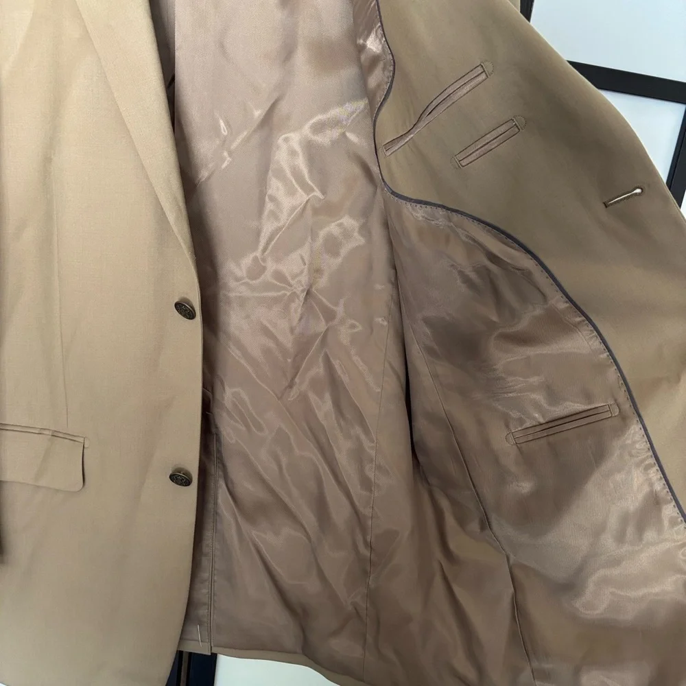 Paul Fredrick 43L British Tan Solid 2-Button‎ Sport Coat Wool Blazer Jacket. NWT